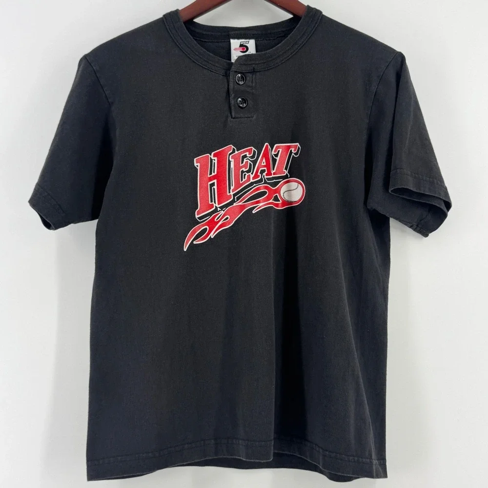 High‎ 5 Sportswear Kids Black HEAT Flaming Baseball Henley Shirt Youth Large 16